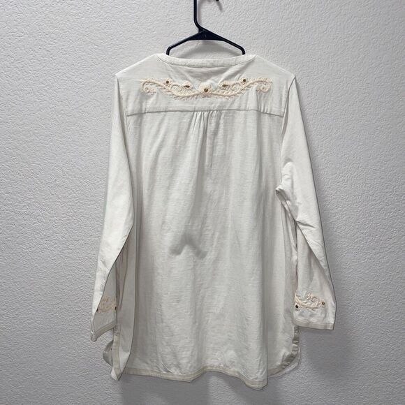 Soft Surroundings Cotton Embroidered Tunic Cream Metallic XL Floral Lagenlook - Picture 6 of 6